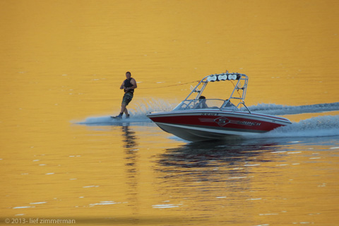 Waterskiing on liquid gold.