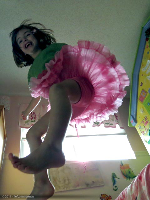 One little monkey jumping on the bed